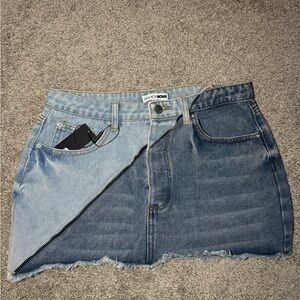 Fashion Nova Asymmetrical Cut Out Denim Mini Skirt